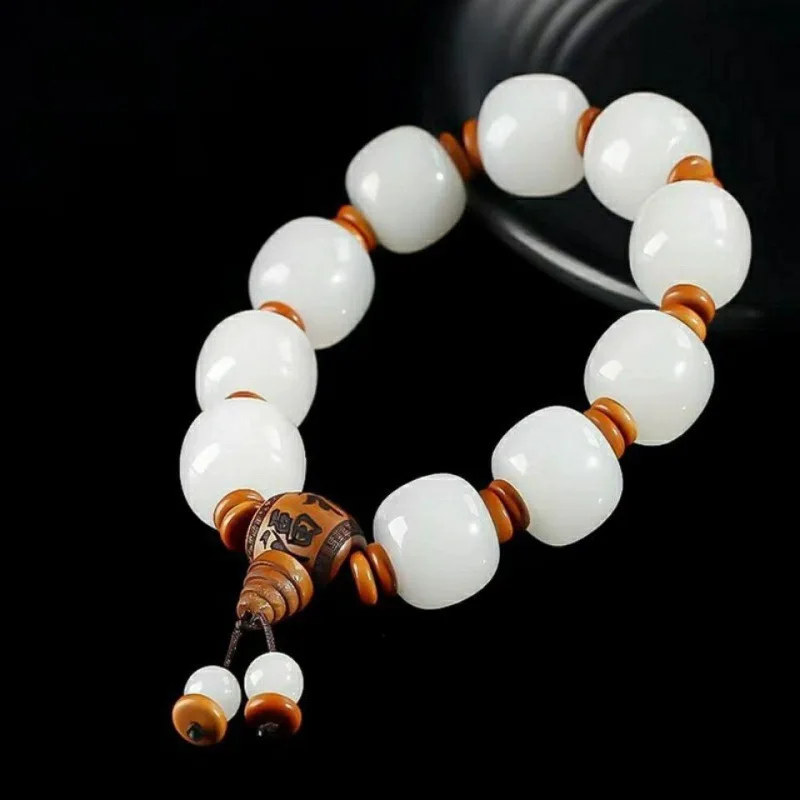 

Gold Silk Old Style , Sheep Fat White Jade , Bead Fortune Character Bracelet