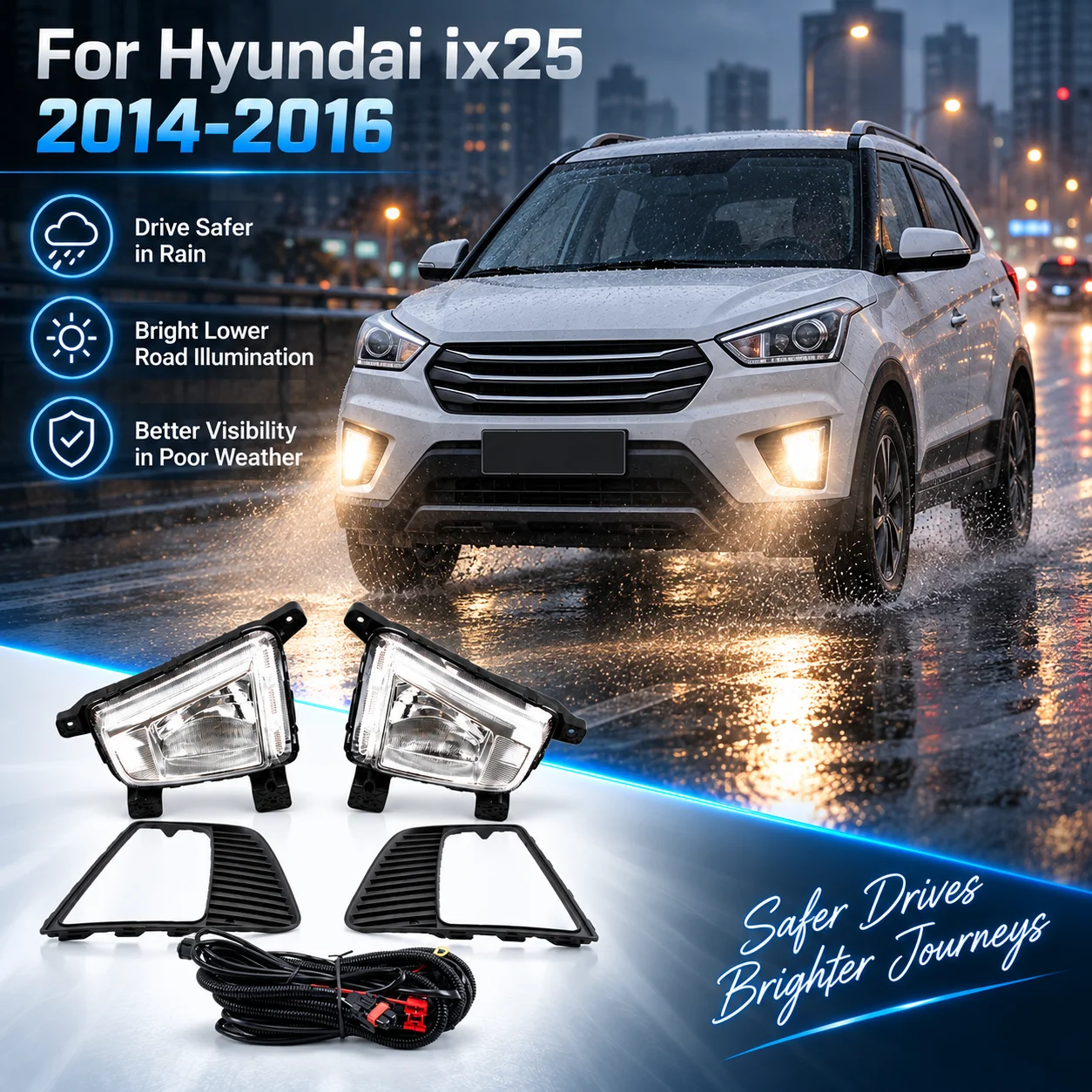 For Hyundai IX25 2014 2015 2016 Front Bumper Fog Light Set Halogen Fog Lamp Assembly Replacement Driving Lamp