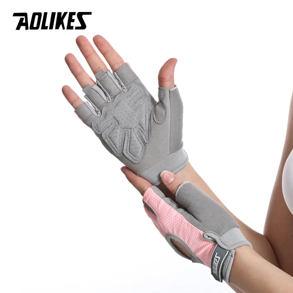 AOLIKES 1 Pair Fingerless Workout Gloves Men and Women Weight Lifting Gloves Support For Gym Training Full Palm Protection