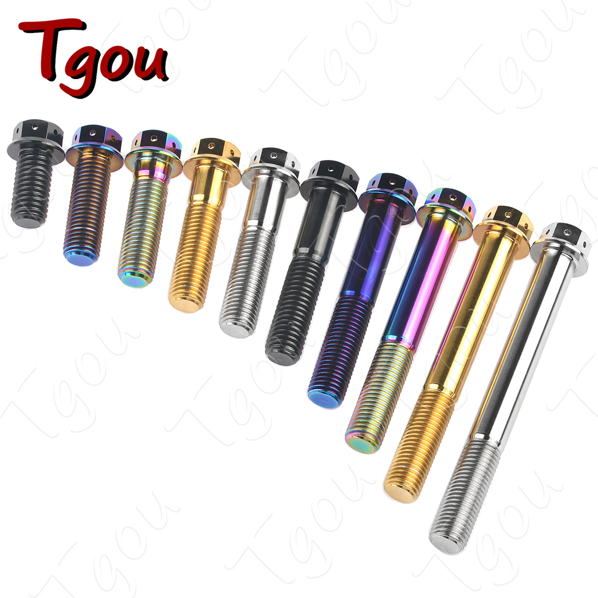 Tgou Titanium Bolt M10x20~90mm Pitch1.25/1.5mm Flange Inner Outer Hexagon Screws for Motorcycle Disc Brake Refitted