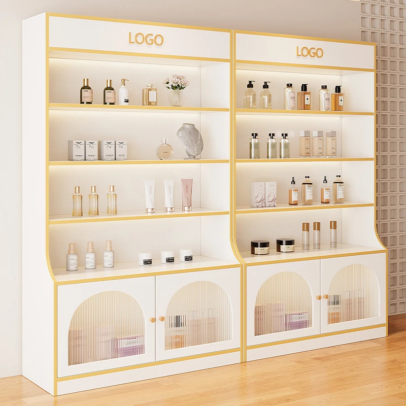 Cosmetics Display Cabinet Products Beauty Salon Nail Art Display Cabinet Skin Care Products Glass Door Shelf Shelf
