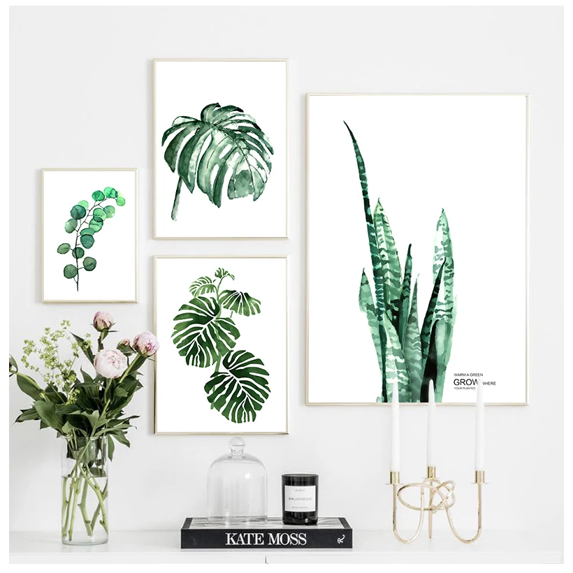 Laminas Decorativas Pared Cuadros Plant Green Leaves Peinture Para Minimalist Wall Art Canvas  Posters for Home Decor