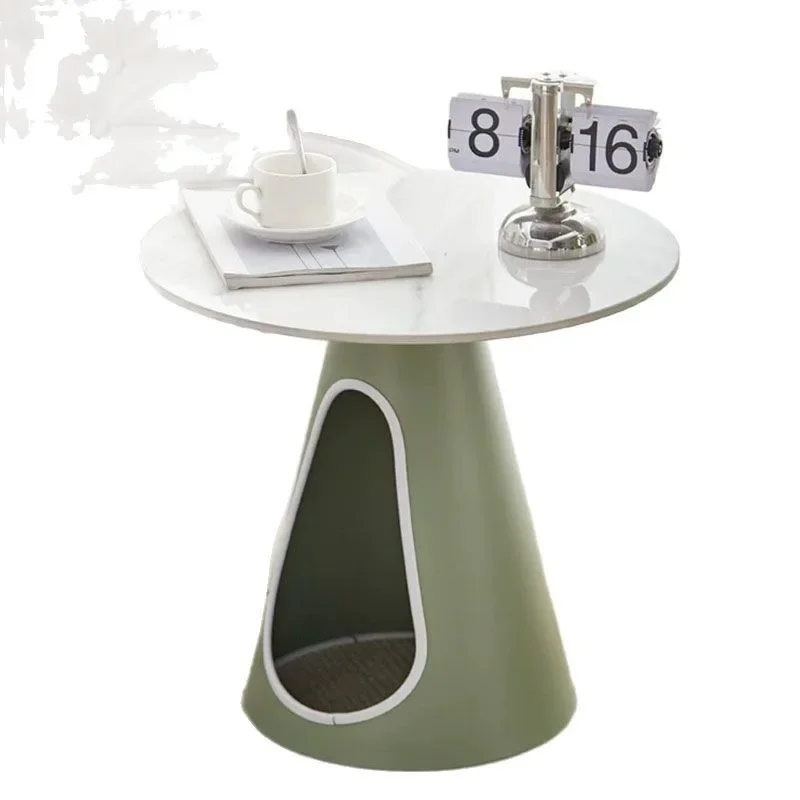 Mesa de centro redonda de luxo leve e moderna, estilo creme combinado para sala de estar, mesa de centro doméstica pequena e simples