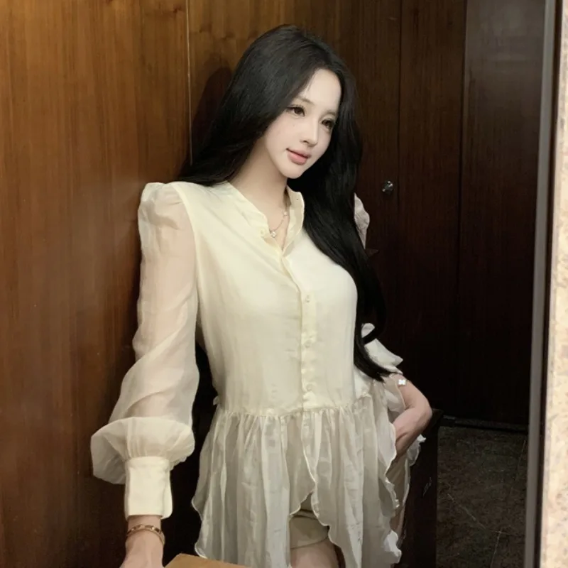 Ele irt Dr مع حافة غير متماثلة تنورة طويلة Sve ort من ألياف البوليستر مشهد سياحي H-ape لون نقي