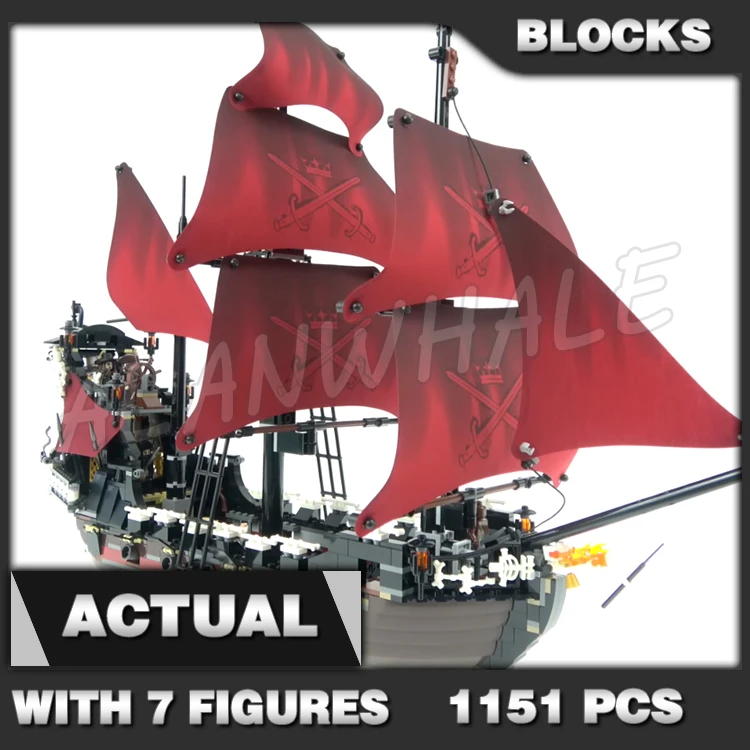 

1097pcs Queen Anne Revenge Pirate Large Sails Ship Captain Skeleton Lanterns SY6296 Building Blocks Toy Compatible With Model