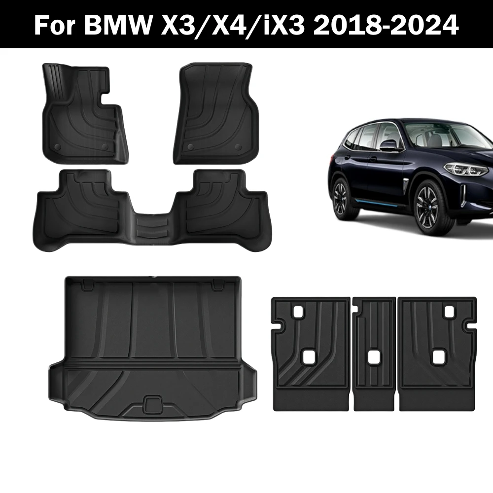 3D TPE Floor Mats For BMW X3 & X4 & IX3 2018-2024 Trunk Cargo Liner All Weather Floor Liner 2nd Row Seatback Protecter Mat