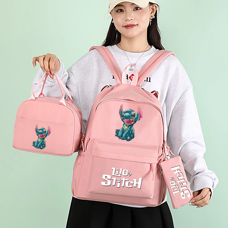 3Pcs/set Lilo Stitch Plecak dla dziewczynki Chłopiec Teena Student Powrót do szkoły Tornister Torba na lunch Plecak damski Prezent dla dzieci Zestaw