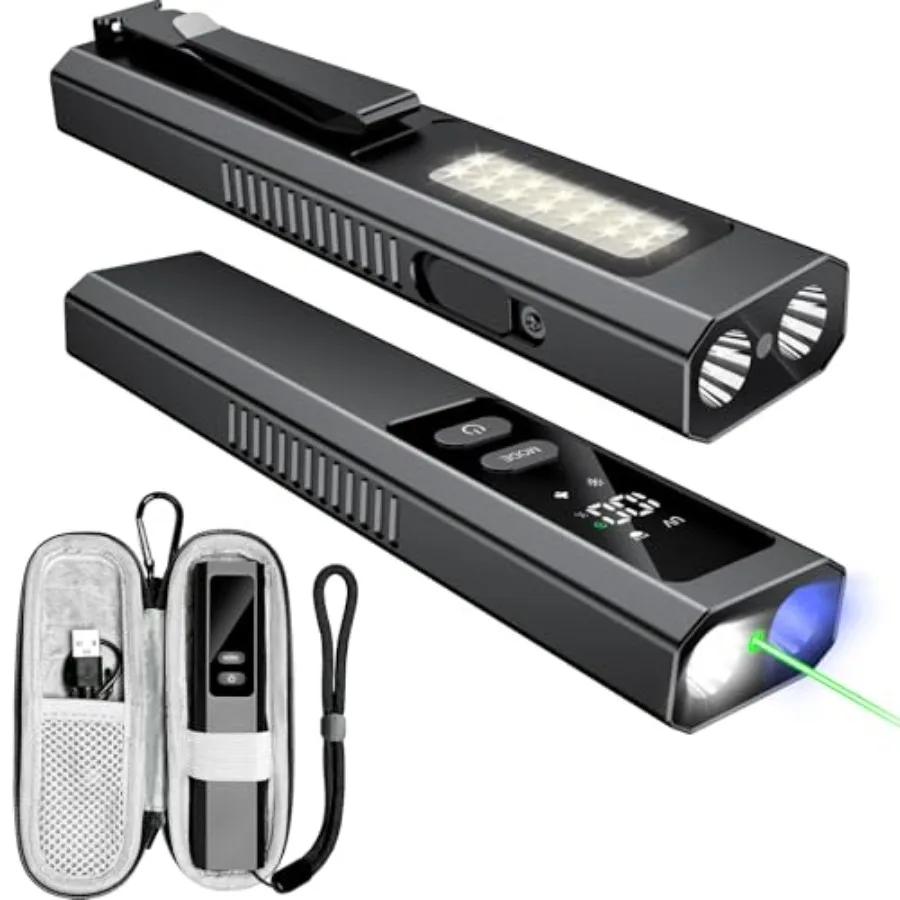 

5IN1 EDC Flat Flashlight with Green Beam, Rechargeable 800LM White Light LED Combo, LT010 Portable Pocket Flash Lights with Mag