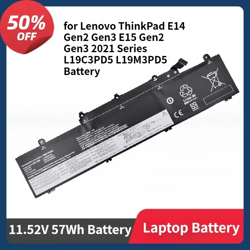 

L20L3PD4 Laptop Battery for Lenovo ThinkPad E14 Gen2 Gen3 E15 Gen2 Gen3 2021 Series L19C3PD5 L19M3PD5 11.52V 57Wh Battery