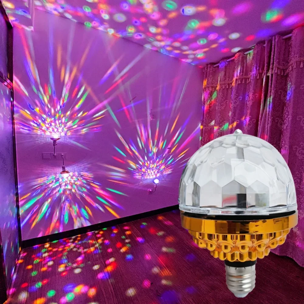 Kolorowa lampa obrotowa E27 obracająca się magiczna światła kulkowe Mini Rgb lampa projektora impreza Dj kula dyskotekowa światła wewnętrzne lampy klubowe led