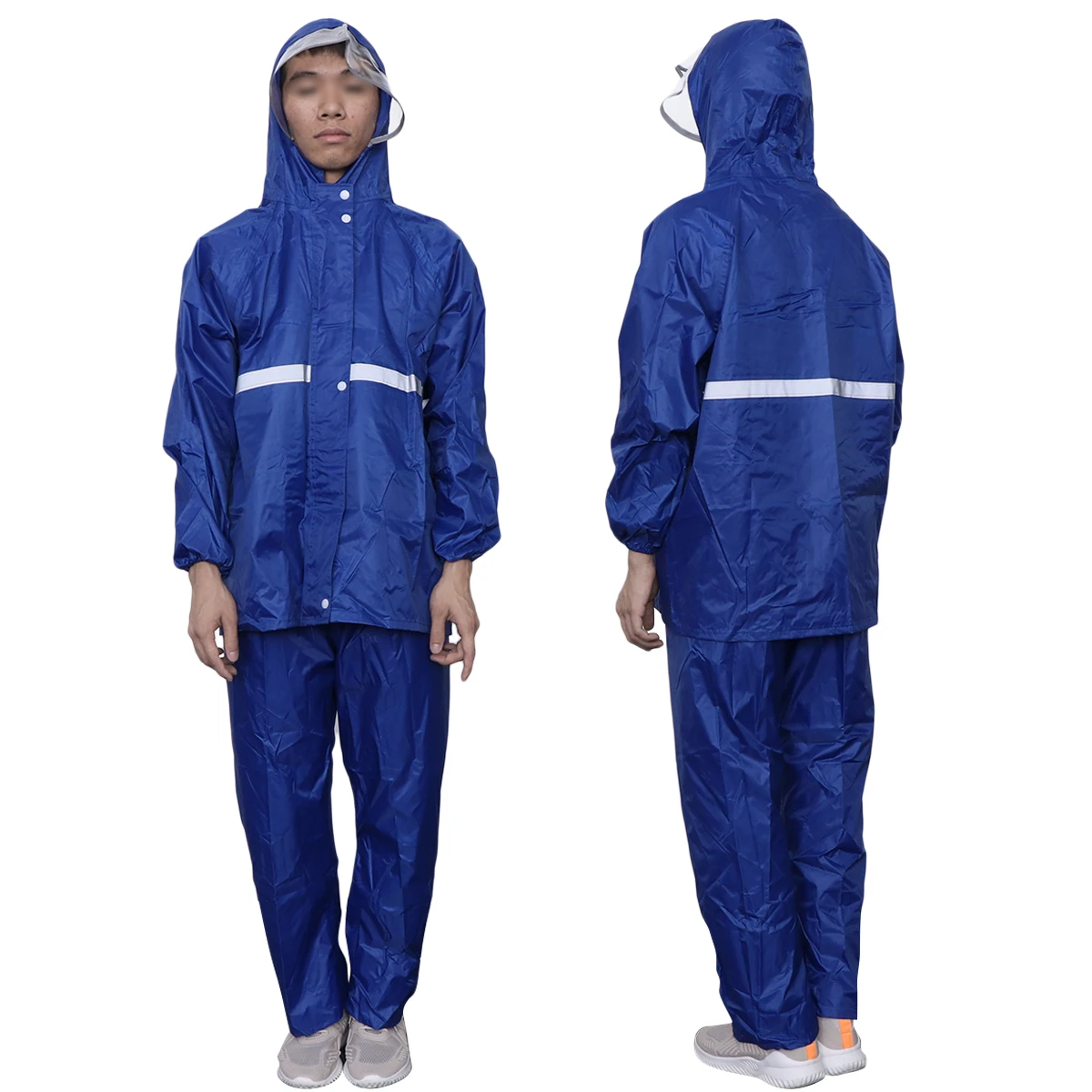 

Adult Raincoat Hood Portable Poncho Cycling Size Waterproof Jacket Pants Set Reflective Stripes Compact Fold Lightweight Riding