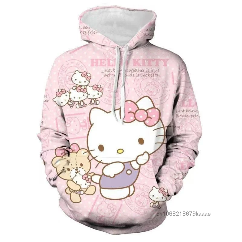 Sudadera con capucha de Hello Kitty para mujer, suéter holgado con estampado de dibujos animados, estilo americano Y2k, Top para chica dulce, nueva moda, Otoño e Invierno