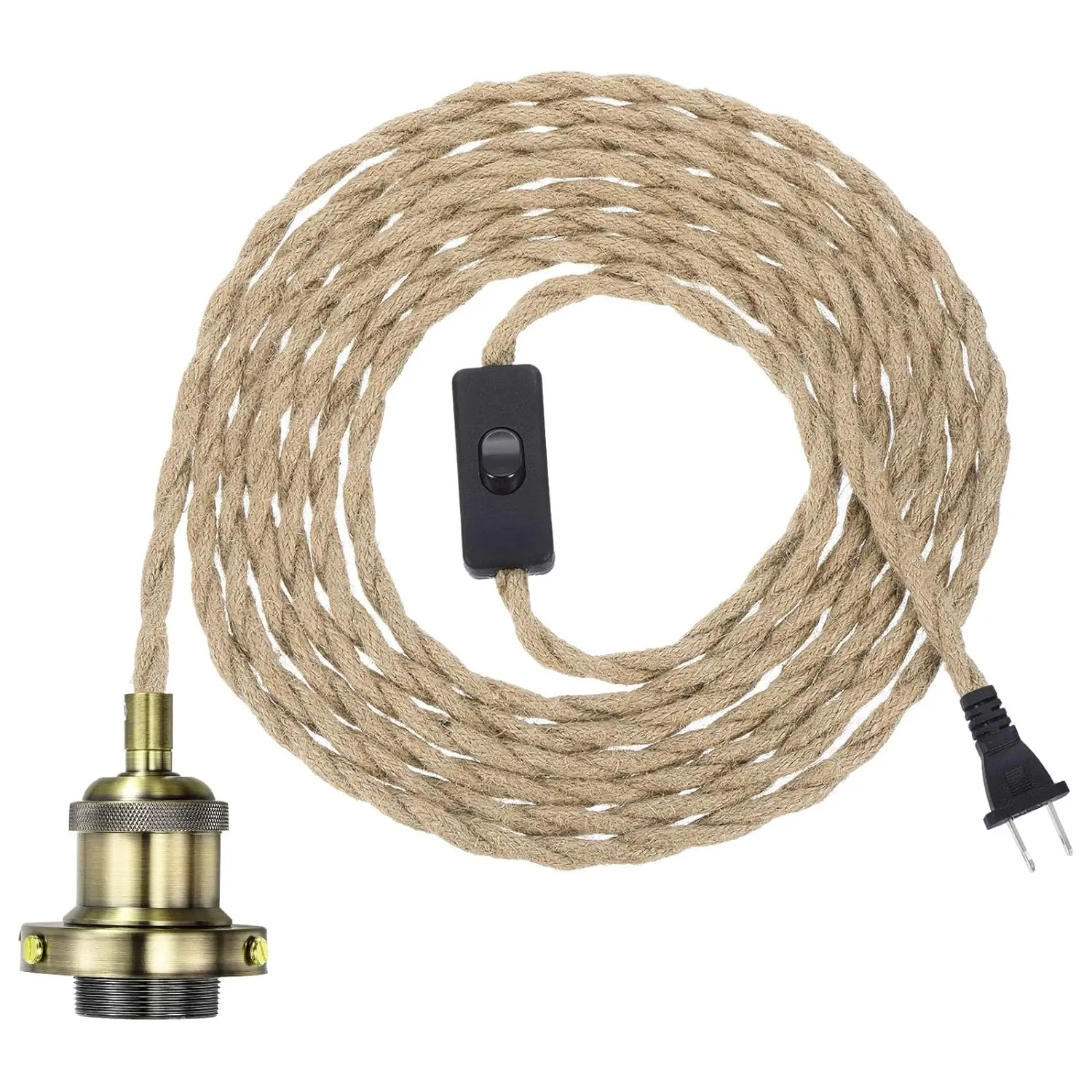 

2PC Bronze 15.4F Pendant Light Cord Kit,E26 Socket Hang Light with Switch Industrial Vintage Twisted Rope for Home Lamp Fixture