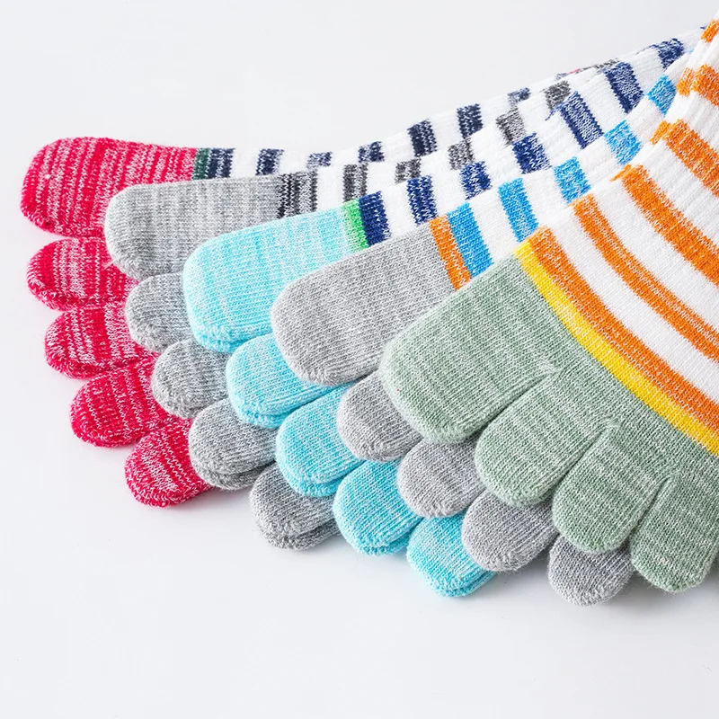 5 Pairs Mans Boys Short Colorful Toe Socks Korean Striped Spring Summer Casual Happy Sox Cotton Anti-slip Reinforced Ankle Socks