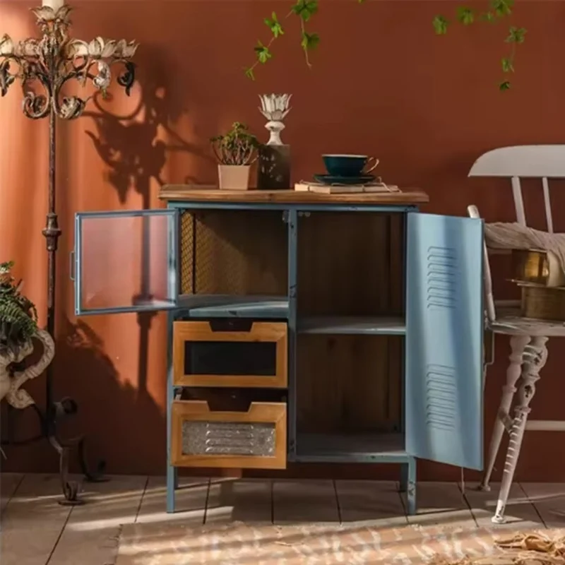 ديكور المنزل الرجعية خزانة معدنية غرفة المعيشة الخشبية
