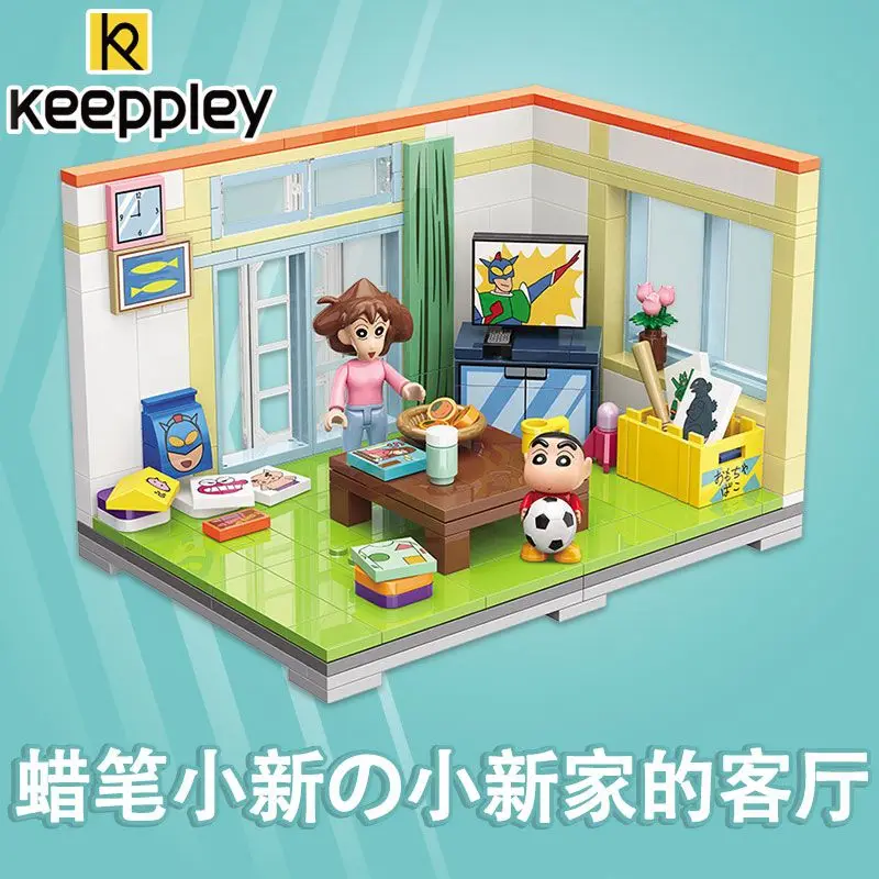 KEEPPLEY Crayon Shinchan Woonkamer Bouwstenen Kleine Deeltjes Model Speelgoed voor Jongens Creatief Cadeau