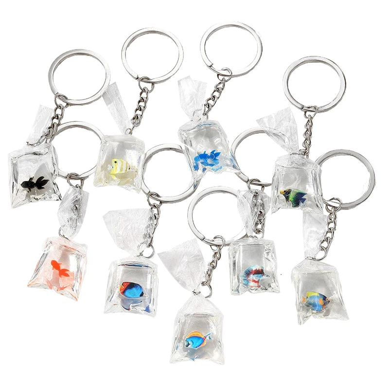 گولڈ فش واٹر بیگ کیچین کلیدی رنگ تخلیقی مچھلی سمندری جانوروں کے بیگ باکس کار کی چابی کے زیورات