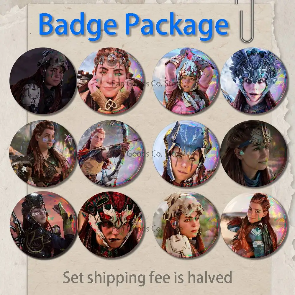 

Aloy H-Horizon Z-Zero Dawn Brooches for Backpack Accessories 25,32,44,58,75mm Round Enamel Pins 2-piece set Cartoon Anime Badge