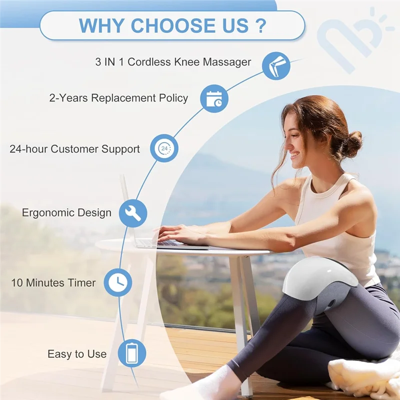 ABMS-Cordless Knee Massager  For Infrared Heat And Vibration Knee Pain Relief   For Swelling Stiff Joints Stretched Ligament