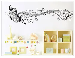 Black Music Butterfly Wall Decor Stave Note Wall Stickers PVC Wall Decals/Adhesive Vinyl Home Decoration for Kids Room Removable