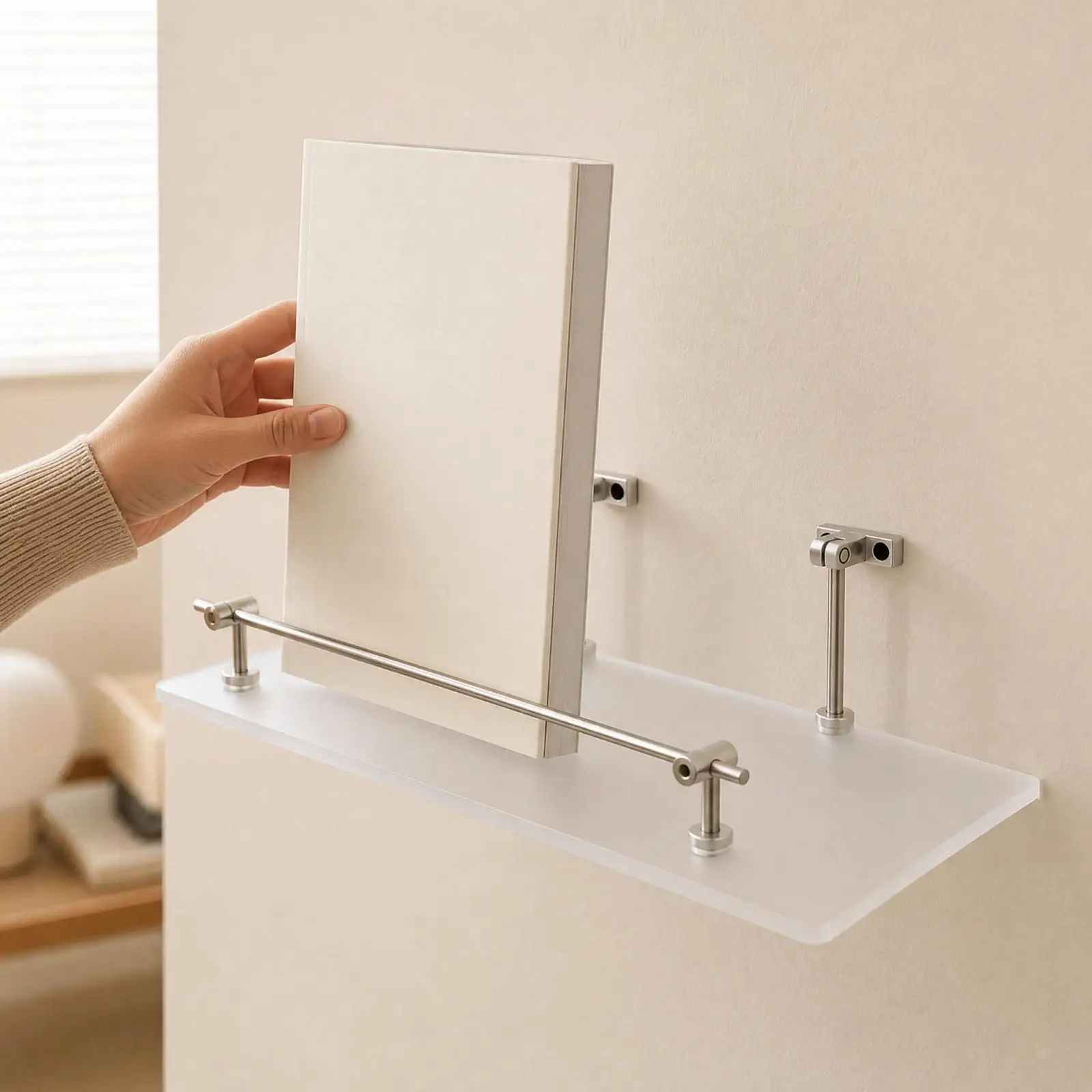 Acrylic Wall Shelf with Sturdy Metal Bracket for Displaying Books and Toiletries in Small Rooms