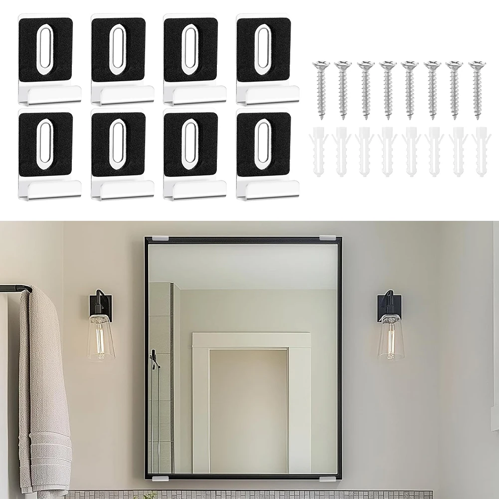 Stainless Steel Mirror Clip Set 8PCS Kit for Wall Mounted Mirrors Art and For Advertising Displays Easy to Use