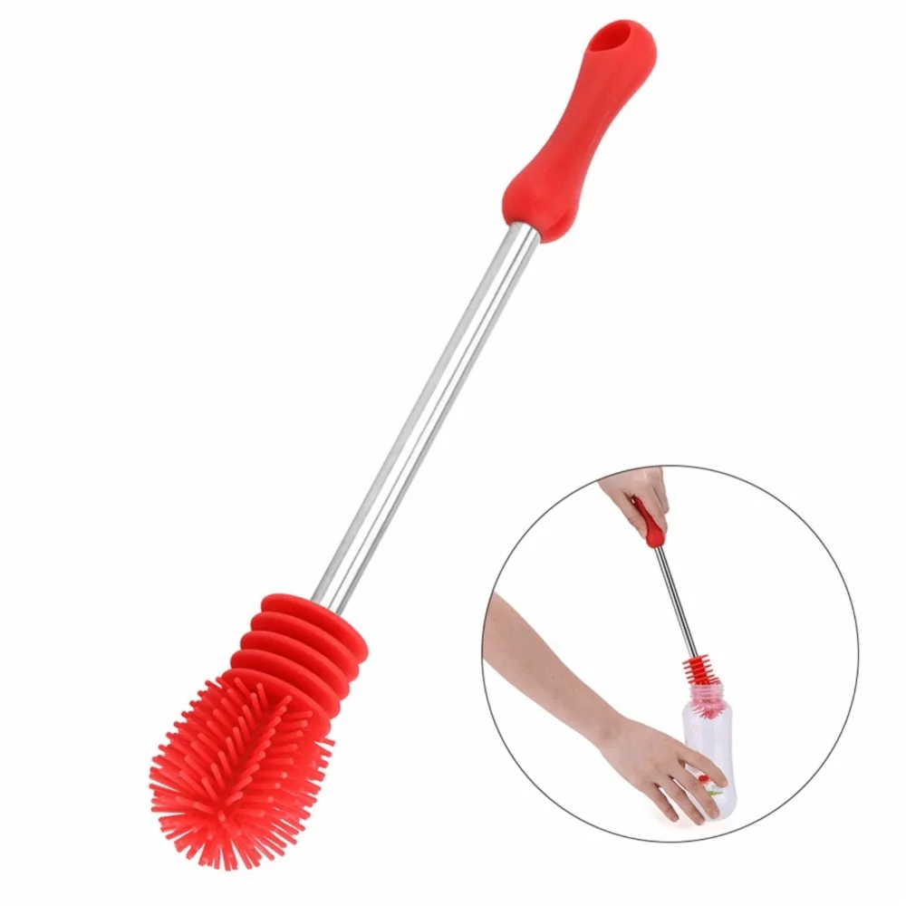 Long Handle Bottle Cleaning Brush Non Scratch Flexible Bristle Kitchen Cleaning Brush Red Water Bottle Brush Vase Cleaning