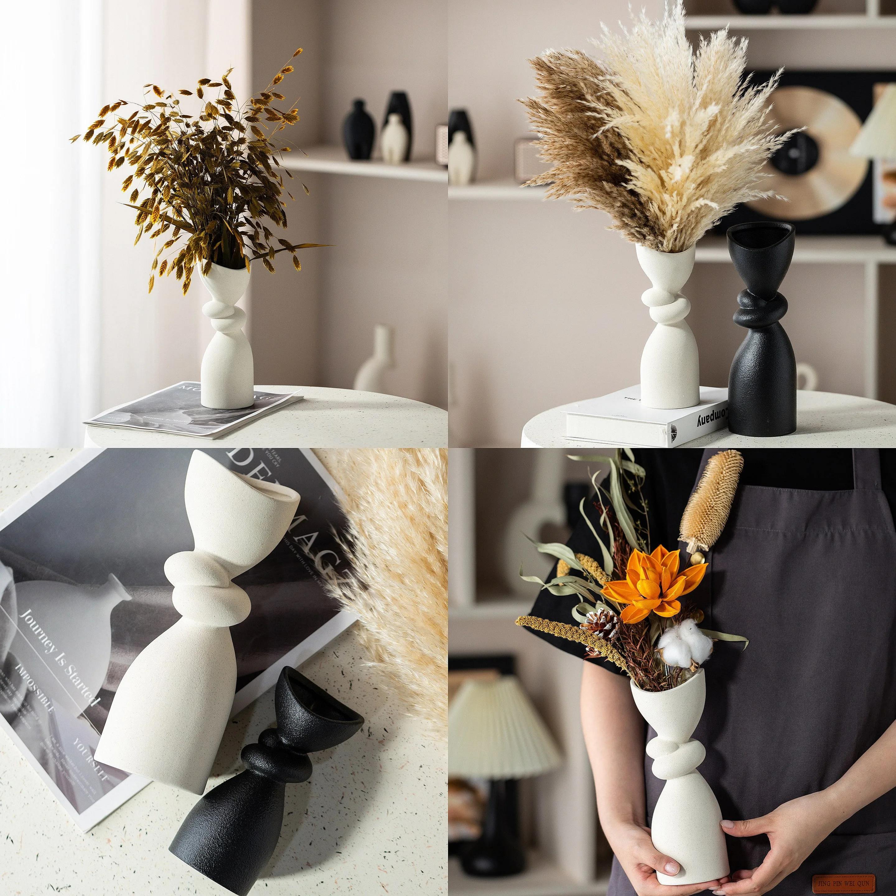 Nordic Ins Raw Ceramic Striped Vase, Rustic Home Decor, Simple Dried Flower Vase for Living Room