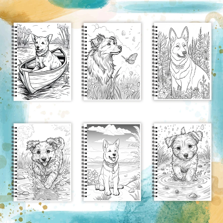 Lively Dogs Adult Coloring Book - 8.3x 11.2 Inch 32 Page Coloring Book - Helps Reduce Stress and Ease Emotions