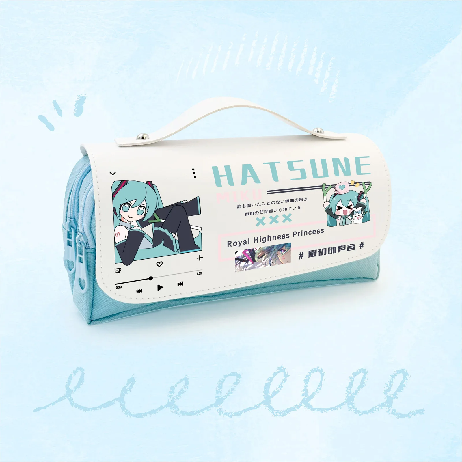 لـ Hatsune Miku الأجهزة الطرفية ثنائية الأبعاد الإبداعية شخصية الكرتون طباعة طالب سعة كبيرة مقلمة تخزين الوجه