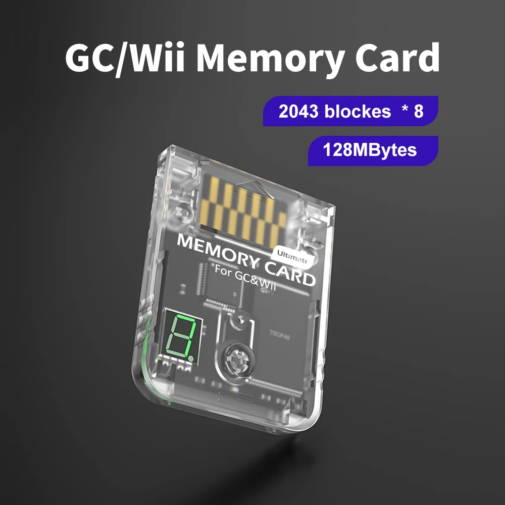 Karta pamięci 1024 MBit i 2048 MBit do Gamecube/Wii (RVL-001) z wyświetlaczem cyfrowym i 8 wirtualnymi kartami pamięci po 16 MB każda — zdjęcie produktu 4