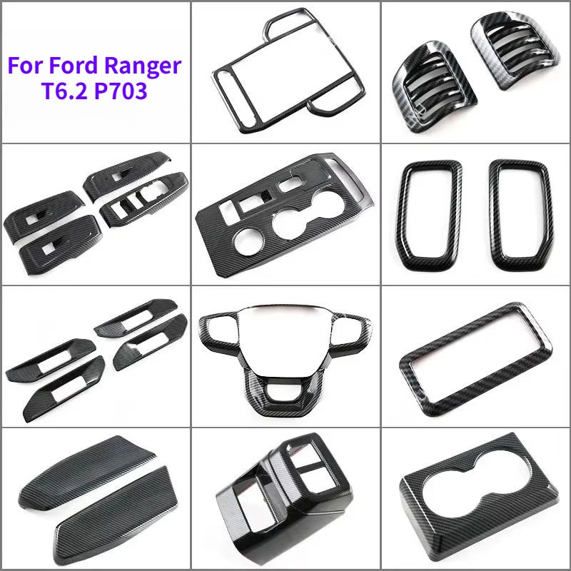 For Ford Ranger T6.2 P703 2022-2026  2025 Gear Shift Frame Custom Fit Carbon Fiber Pattern Sticker Car Interior Accessories