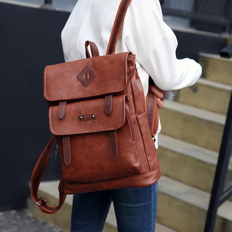 Vintage Leather Women Men Backpack Large Capacity Laptop Bag Casual Student School bag For Boys Luxury Male Travel Shoulder Bag