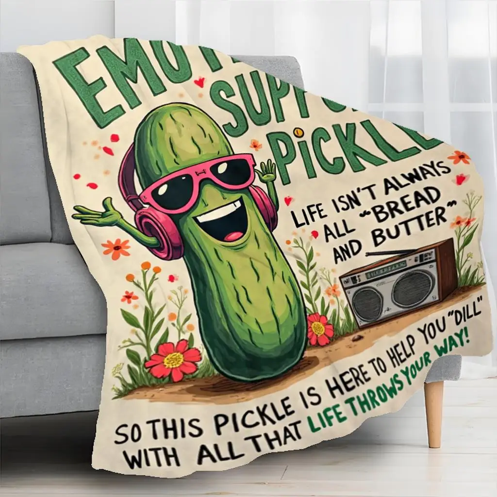 Hobby Emotional Companionship Pickled Cucumber Blanket - Double-Sided Anime Design with Inspirational Quotes, Soft Fleece Materi