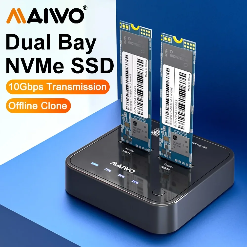 MAIWO M.2 NVMe SSD obudowa Offline klon 10Gbps Dual Bay NVME stacja dokująca zewnętrzna obudowa dysku twardego dysk do M2 SSD M klucz