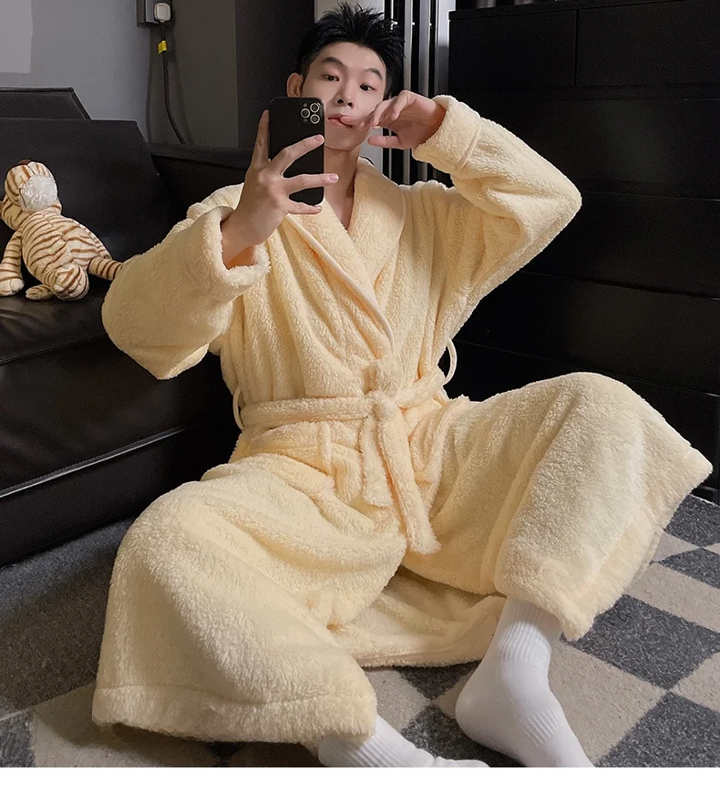 Plush robe for men-apricot