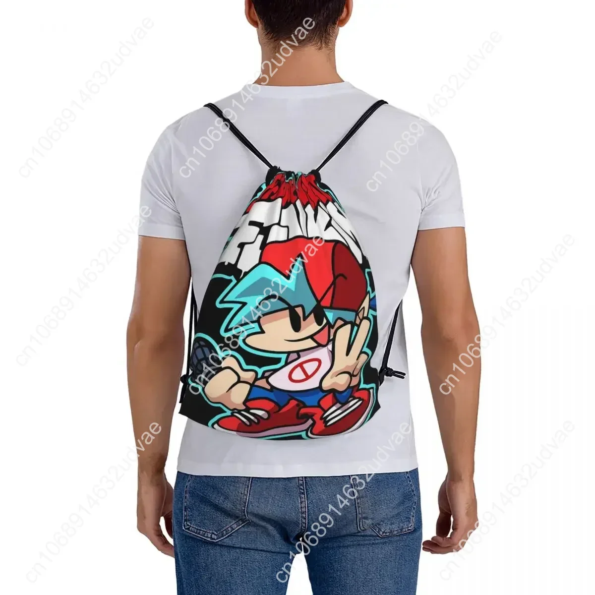 Friday Night Funkin, Boyfriend Backpacks Portable Drawstring Bags Drawstring Bundle Pocket Sports Bag BookBag For Travel School