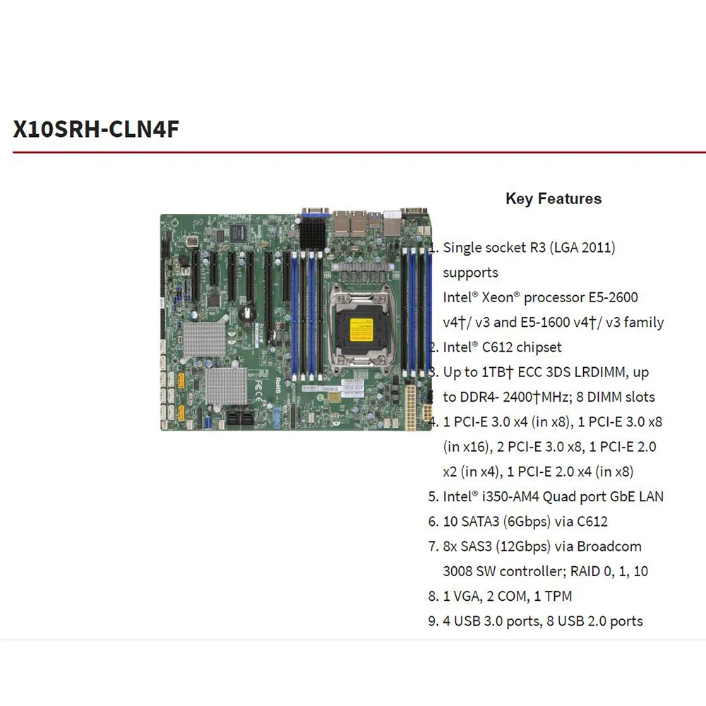 Motherboard E5-1600/2600 V3/V4 Family LGA2011 X10SRH-CLN4F For Supermicro