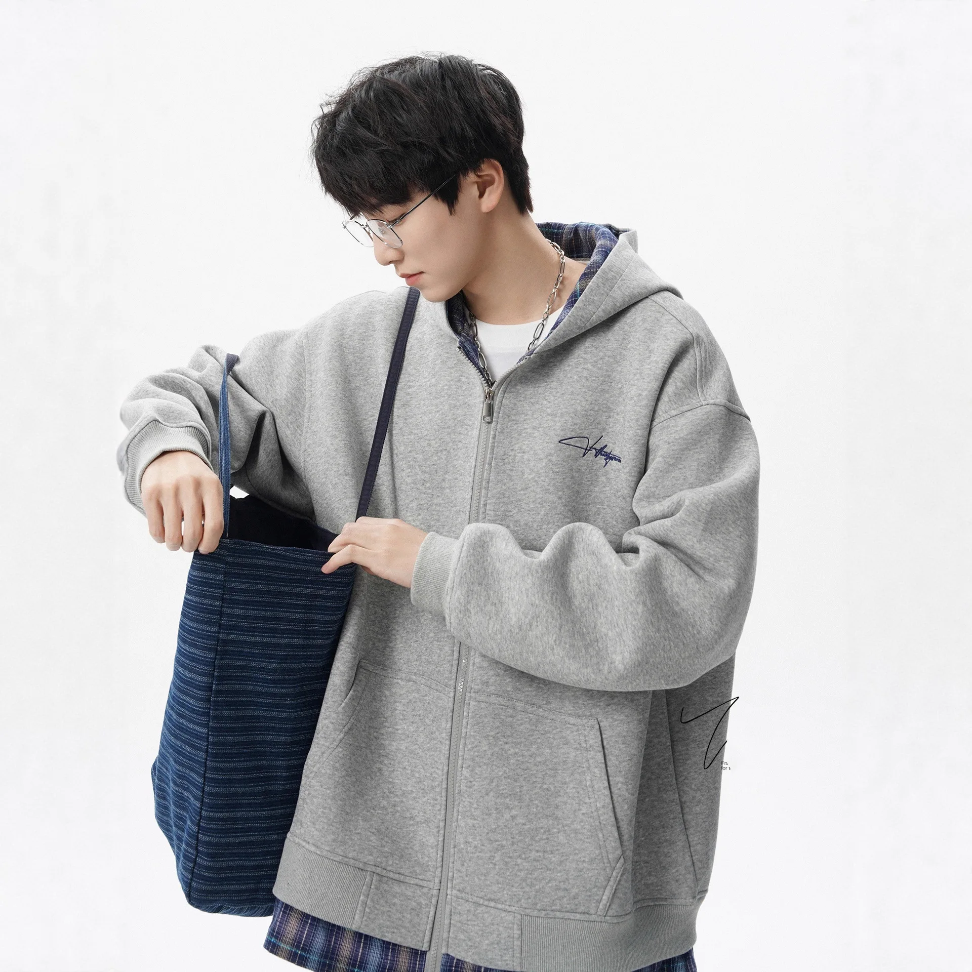 

Куртка в американском ретро-стиле в клетку для мужчин и женщин, осенне-зимний комплект из двух предметов: кардиган и повседневный свободный спортивный свитшот