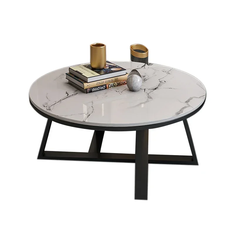 

LS high-endItalian minimalist living room rock slab round coffee table industrial wind stainless steel titanium coffee table