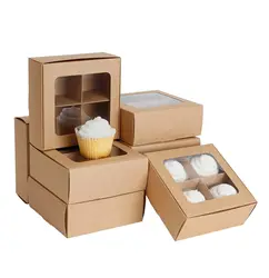 Four Compartment Brownie Box | Brown Bakery Boxes with Window and Dividers for Small Cookies,Charcuterie,Baked Goods and Treats