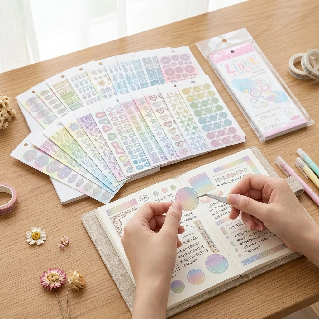 1 Pack Sticker Book PET Waterproof for Journaling Scrapbook Decoration Cute Geometric Pre-Cut Decals Diary Accessories