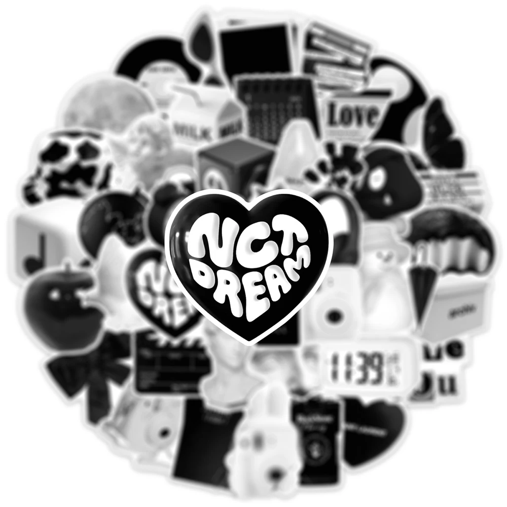 10/30/50pcs Cute Black White Simple Stickers Graffiti Ins Style Cartoon Decals For Suitcase Phone Fridge Skateboard Sticker Toy