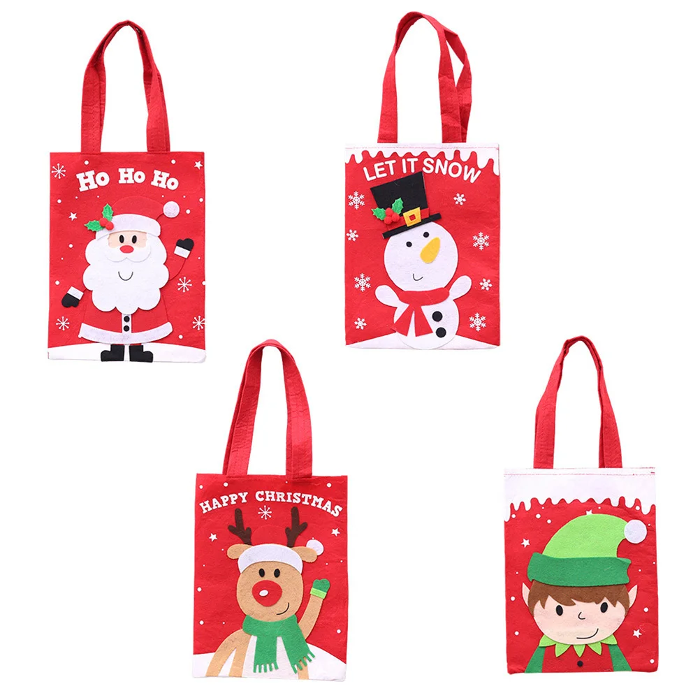 

Christmas Gift Bags Portable Cartoon Tote Bags for Party Favors Candies Chocolate (Red, Santa Claus Pattern)