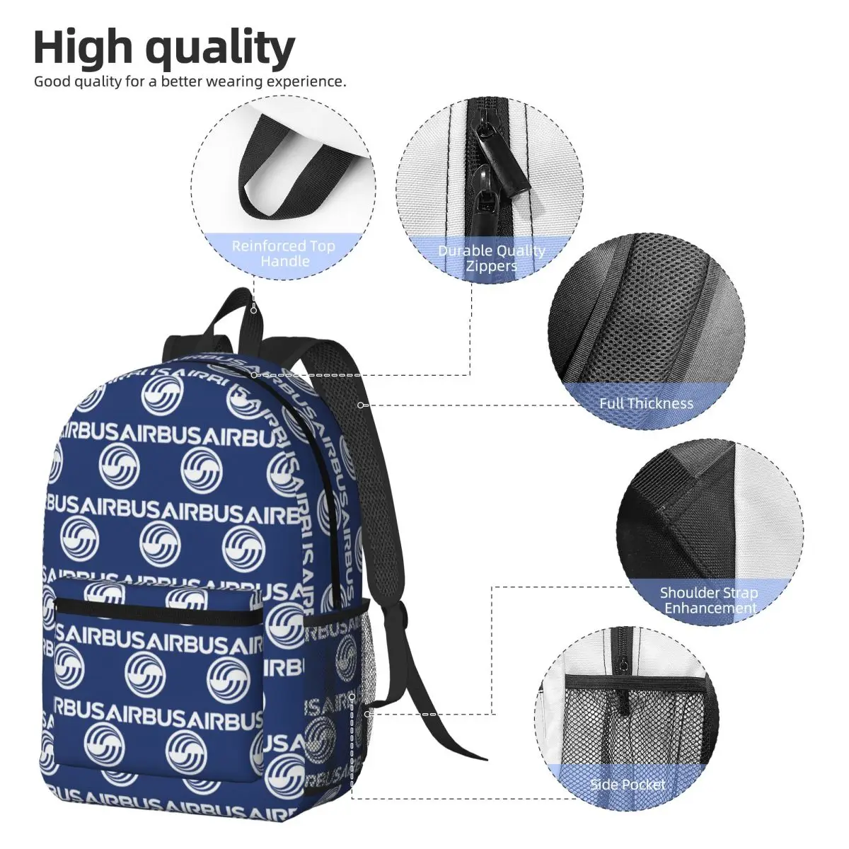 Airbus Logo Backpack Student BookBag Children School Bag Computer Shoulder Bags for Men Women