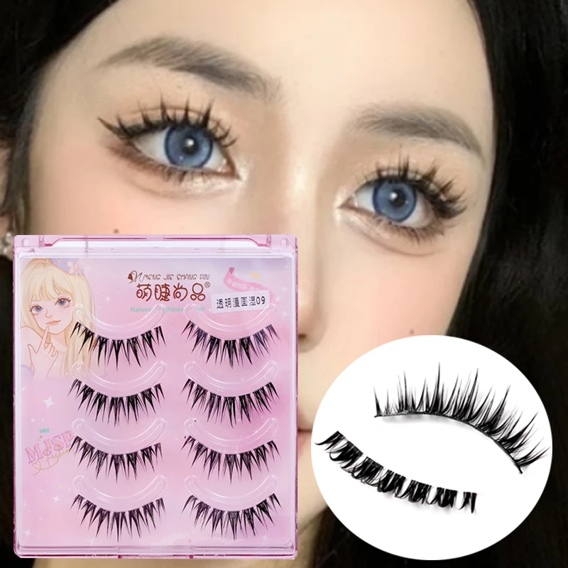 

Natural Manga Lashes False Eyelashes Soft Thick Daily Eye Lashes Makeup Black Clear Stem 3D Wispy Eyelashes Extensions Make Up