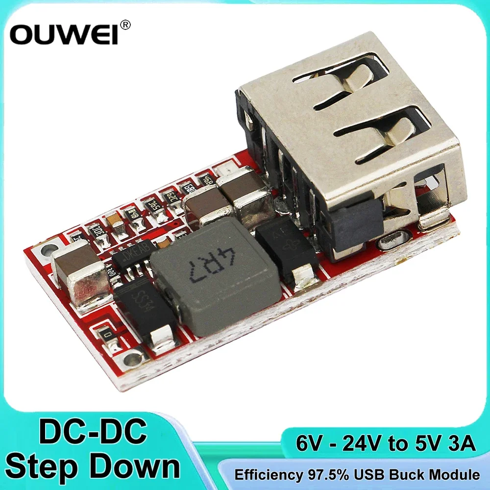 Step Down Module 6-24V 24V 12V to 5V 3A USB DC-DC Converter Phone Charger Power Supply Module Efficiency 97.5% Buck Module