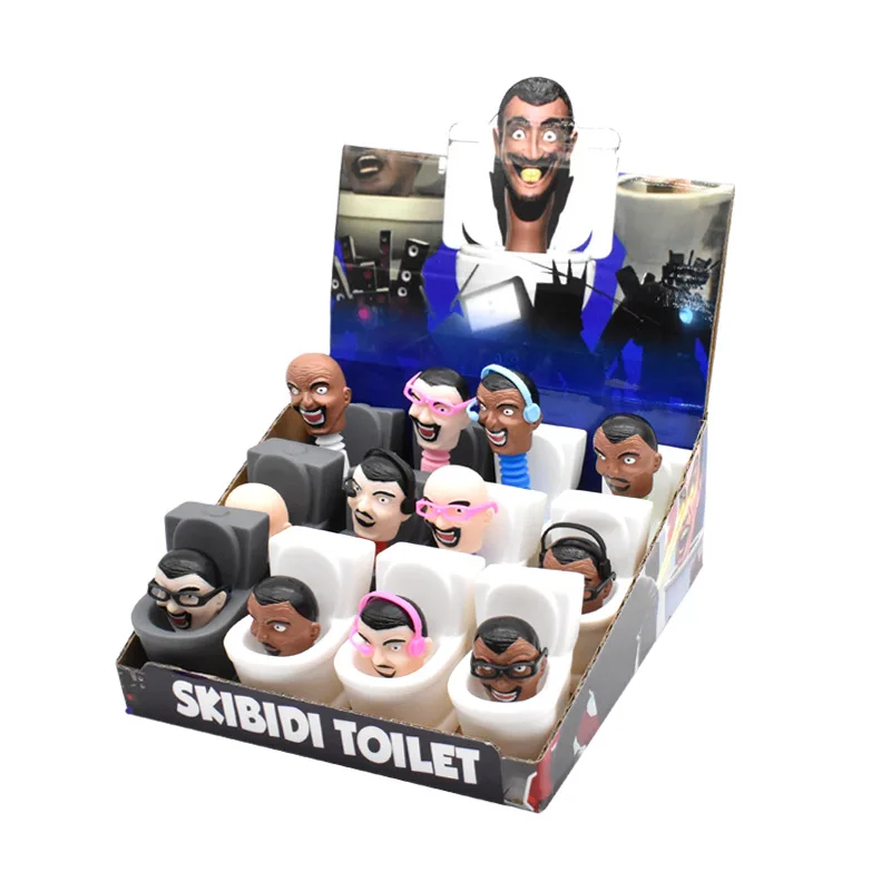 New 12pcs kibidi Toilet Figure Anime Model Toy Cartoon Stress Relief Fidget Decompression Toys Squeeze Adult Kids Teen Gifts