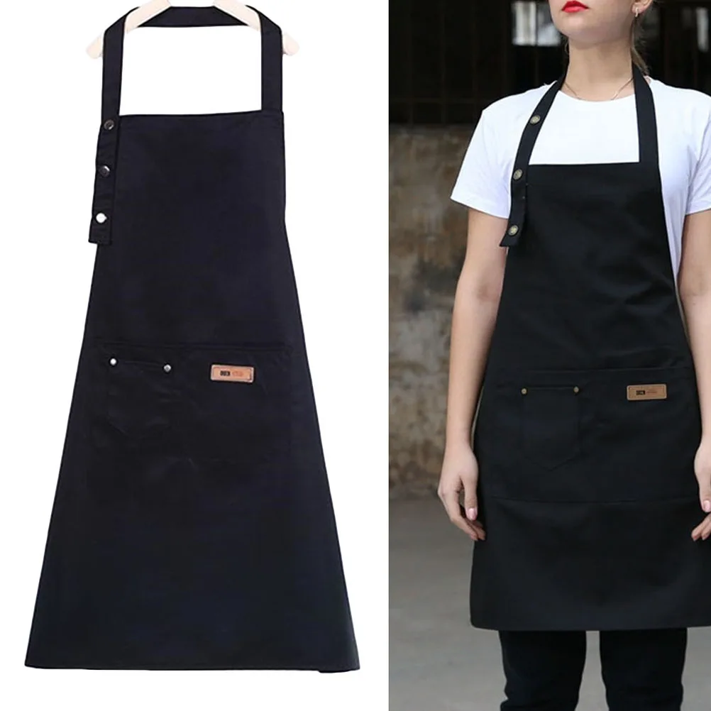 

Women Apron for Kitchen Cooking Solid Color Cotton Waterproof Oil Proof Hanging Neck Adjustable Strap Black Child Pinafore