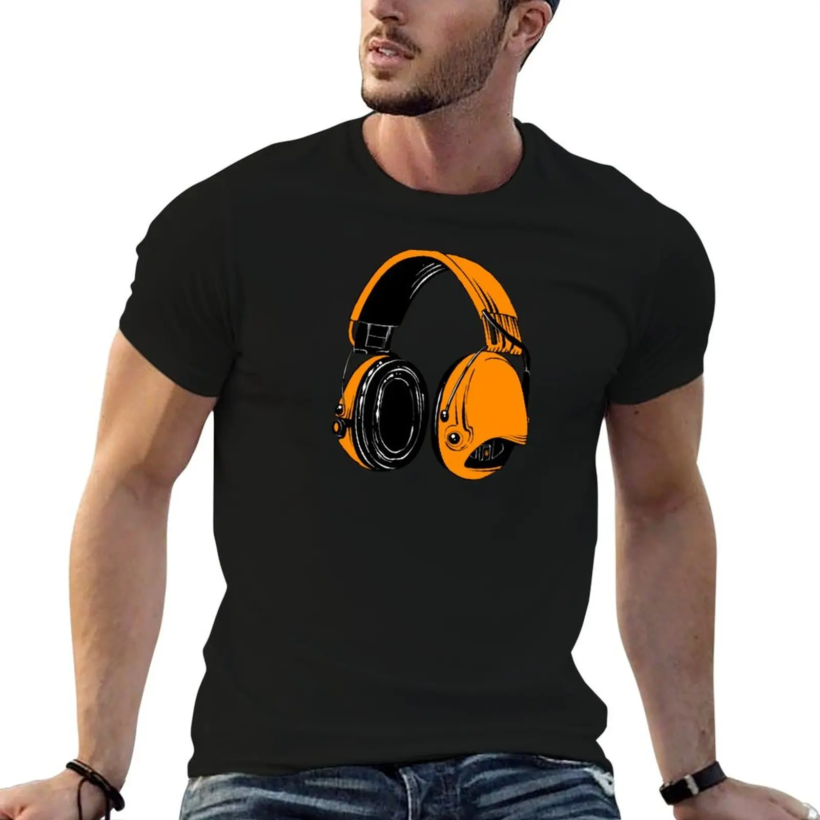 

Orange headphone T-Shirt t shirt man cotton graphic t shirts for man T-Shirt